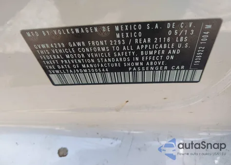 2013 Volkswagen Jetta 2.0L Tdi из США, поврежденный, VIN 3VWLL7AJ9DM300544